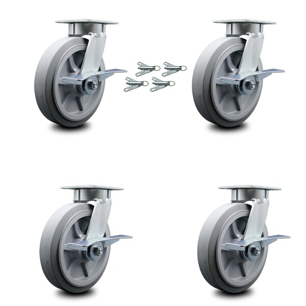 8 Inch Kingpinless Thermoplastic Wheel Caster Set with Brake and Swivel Lock SCC